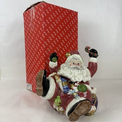 Vintage 1996 Fitz and Floyd Sugar Plum Christmas Santa Biscuit Cookie Jar w/ Box