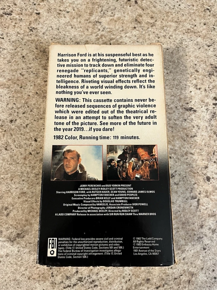 Blade Runner VHS Video - First Release Print - Embassy Entertainment 1982/1983 - Immagine 2 di 4