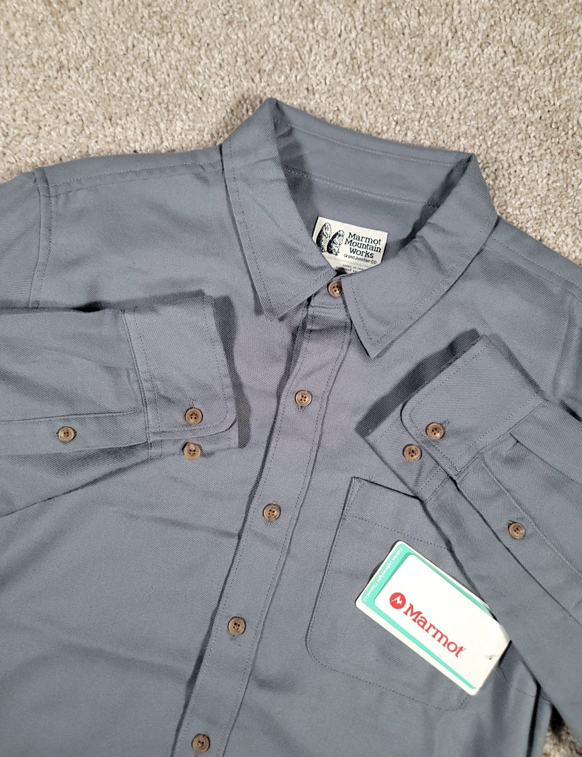 Marmot Fairfax Lightweight Flannel Shirt Gray Medium Mens Outdoors Camp NWT $80