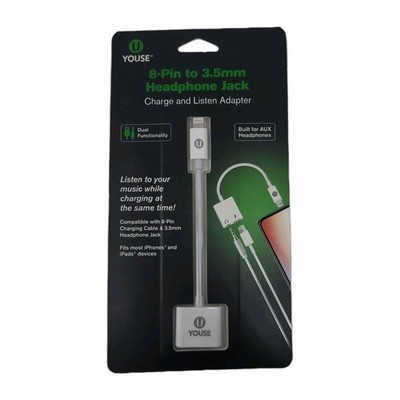 Youse 8-pin to 3.5mm Headphone Jack Charge and Listen Adapter For IPhone