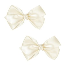 Set of 2 Delicate 3-Inch Satin Bow Hair Clips for Little Girls - Elegant Ivor...