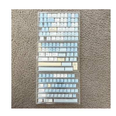 Cat Theme Light Blue White Yellow Custom Keycap Set QWERTY English Plastic