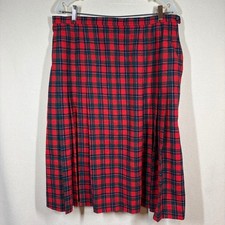 Vtg Pendleton Red Tartan Plaid Pleat Wool Skirt Sz 34 Holiday Festive Preppy