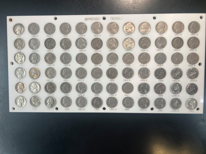 NICE set of 72 - DIFFERENT JEFFERSON NICKELS = 1938 thru 1965 in CAPITOL HOLDER