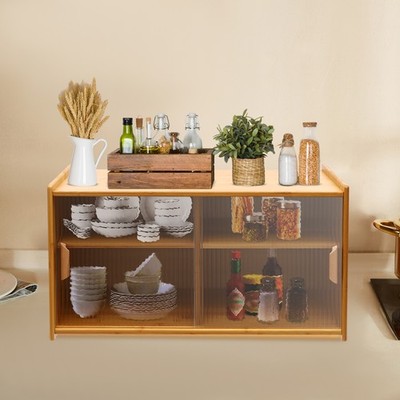 Small Kitchen Cupboard Food Pantry Cabinet Wall Sideboard With Glass Doors