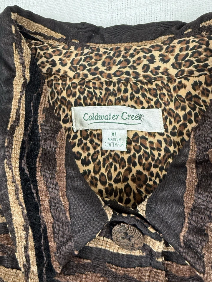 Chaqueta Coldwater Creek para mujer XL marrón estampado animal botones al frente Foto 2 de 4
