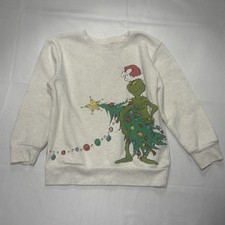 Dr Seuss The Grinch Sweatshirt XS White Fleece Crewneck Holiday Christmas