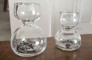 Vintage 2 Jack Daniels Whiskey Double Bubble Shot Glass Chaser Jigger