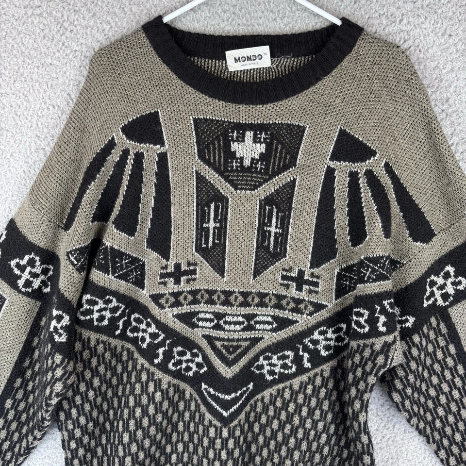 Suéter De Colección Años 90 Para Hombre XL Mondo Tejido Geométrico Mezcla Lana Alpaca Hecho en Italia Foto 2 de 4