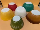 6 Vintage Assorted Pyrex Mixing Bowls Primary Colors Spring Daisy Green Yellow