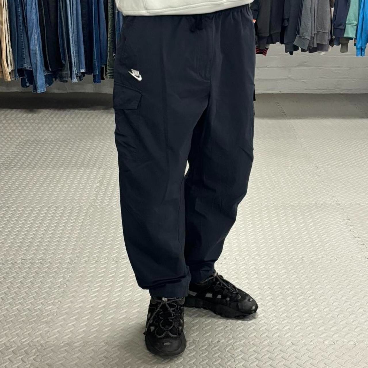 Nike Pantalones Carga Sueltos Para Hombres XXL Azul Marino Pierna Ancha Pantalones Utilitarios Y2K Streetwear