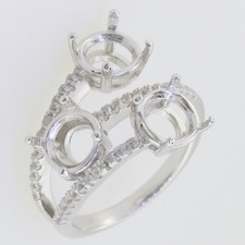 Sterling Silver Semi Mount Ring Setting Round RD 7x7mm Three Stones Bypass Ring