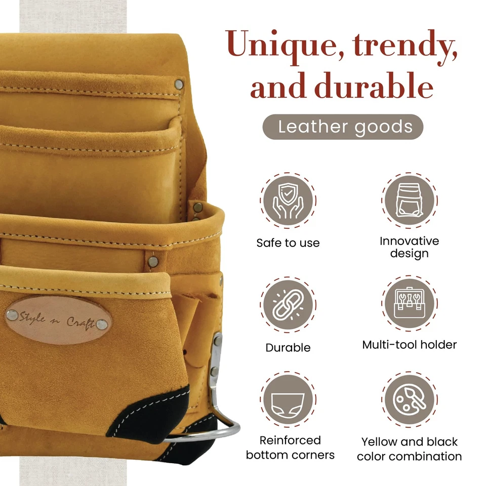 10-Pocket Carpenter’s Nail & Tool Pouch, Heavy-Duty Leather Tool Pouch, Perfe... - Image 4 of 4