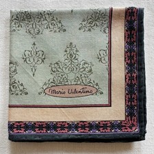 VTG Handkerchief Green Cotton Line Antique Ornament Pattern Pocket Square 17" K1