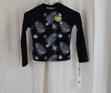 Hurley Girls Long Sleeve Rash Guard 2-Piece Swimsuit Black/White Size 8