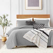 Light Grey King Size Quilt Bedding Sets with Pillow Shams, Lightweight Bedspr...
