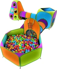 5-Piece Kids Pop up Play Tent Crawl Tunnel and Ball Pit with Basketball Hoop Pla