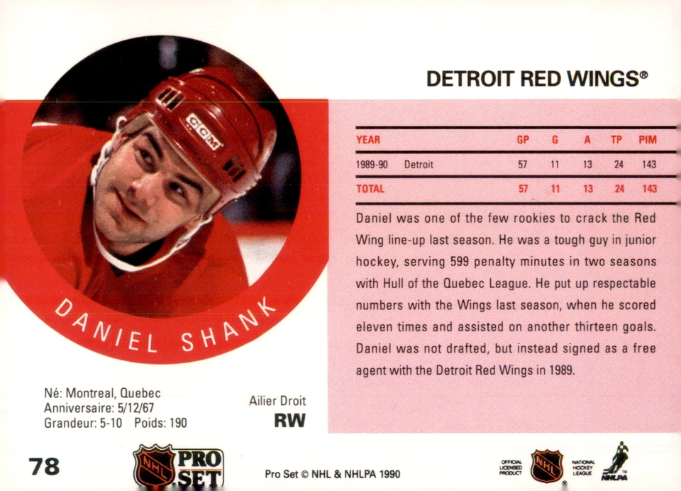 1990-91 Pro Set #78 Daniel Shank - Image 2 of 2