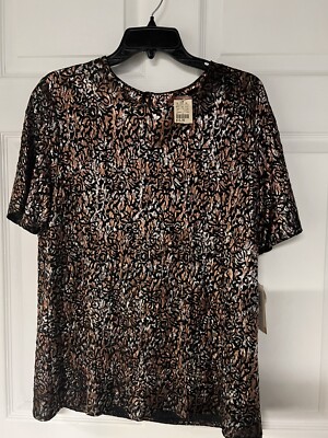 Vintage Notations Women's Black Gold Bronze  Grunge Shirt Size L New With Tags