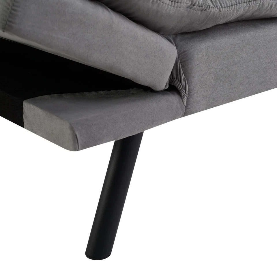 Memory Foam Futon w/Adjustable Armrests, Converts to Sleeper, Gray Faux Suede - Image 3 of 4