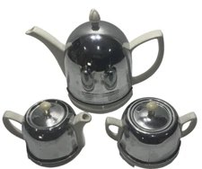 VTG Hall China Co Forman Family Company Teapot Creamer Sugar Bowl Aluminum Set