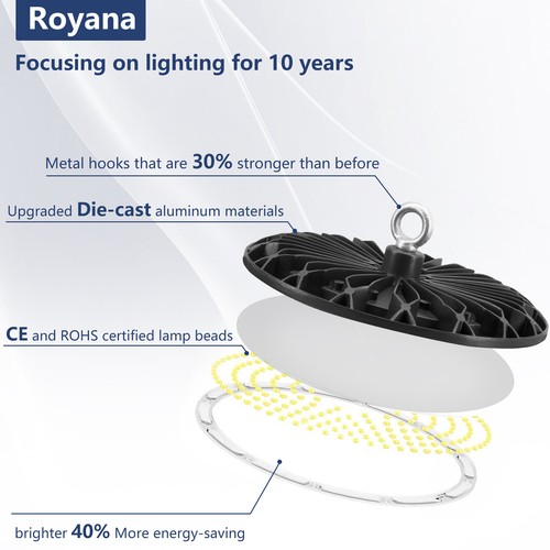 LED Shop Lights 300W UFO High Bay Light 30000LM Industrial Factory Gym Warehouse - Picture 6 of 14