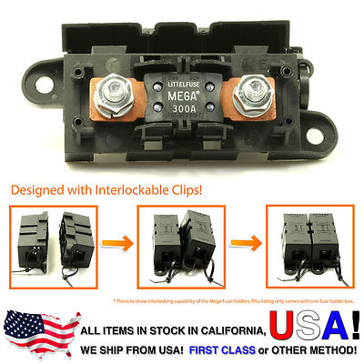 LITTLEFUSE Expandable Mega Fuse HOLDER with 300A megafuse 300 amp 32V DC Slo-Blo
