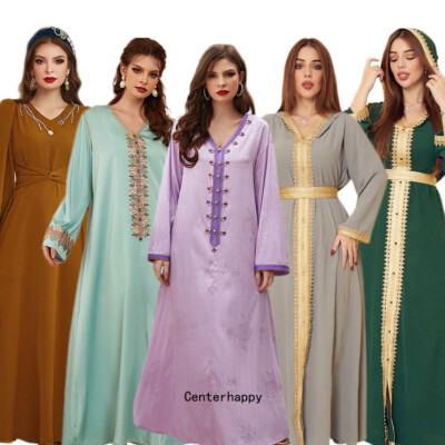Muslim Women Long Sleeve Maxi Dress Turkey Robes Evening Kaftan Dubai Dresses