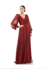 MAC DUGGAL 67873 SHEER BLOUSON SLEEVE A-LINE CHIFFON GARNET GOWN 4