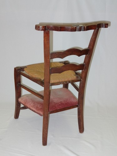 ANTIQUE FRENCH 19 c COUNTRY FRENCH PRIE DIEU KNEELER CHAIR w/ VELVET & RUSH SEAT - 第 10/12 張圖片