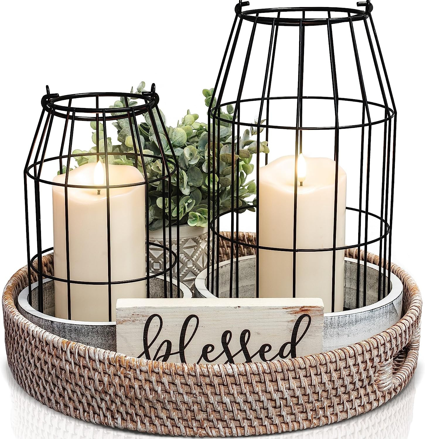 Rustic Farmhouse Lantern Decor Set of 2 - Stylish Decorative Lanterns for Your L