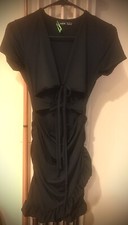 NWT Shein Tied Cutout Front Ruffle Trim Wrap Women's Dress Black Sz Small - HOT!