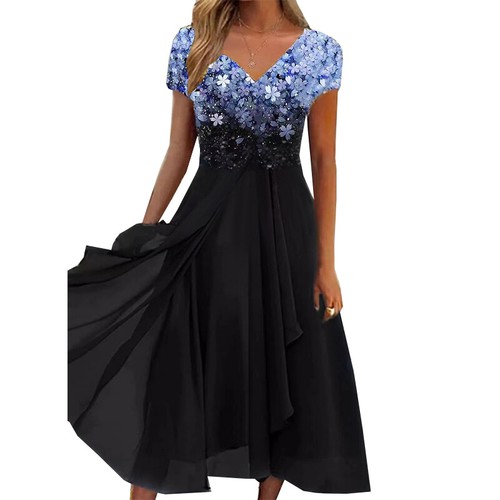 Plus Size Damen Bedrucktes Kurzarm-A-Linien-Kleid Party-Cocktail-Midikleid 〒 - Picture 12 of 16