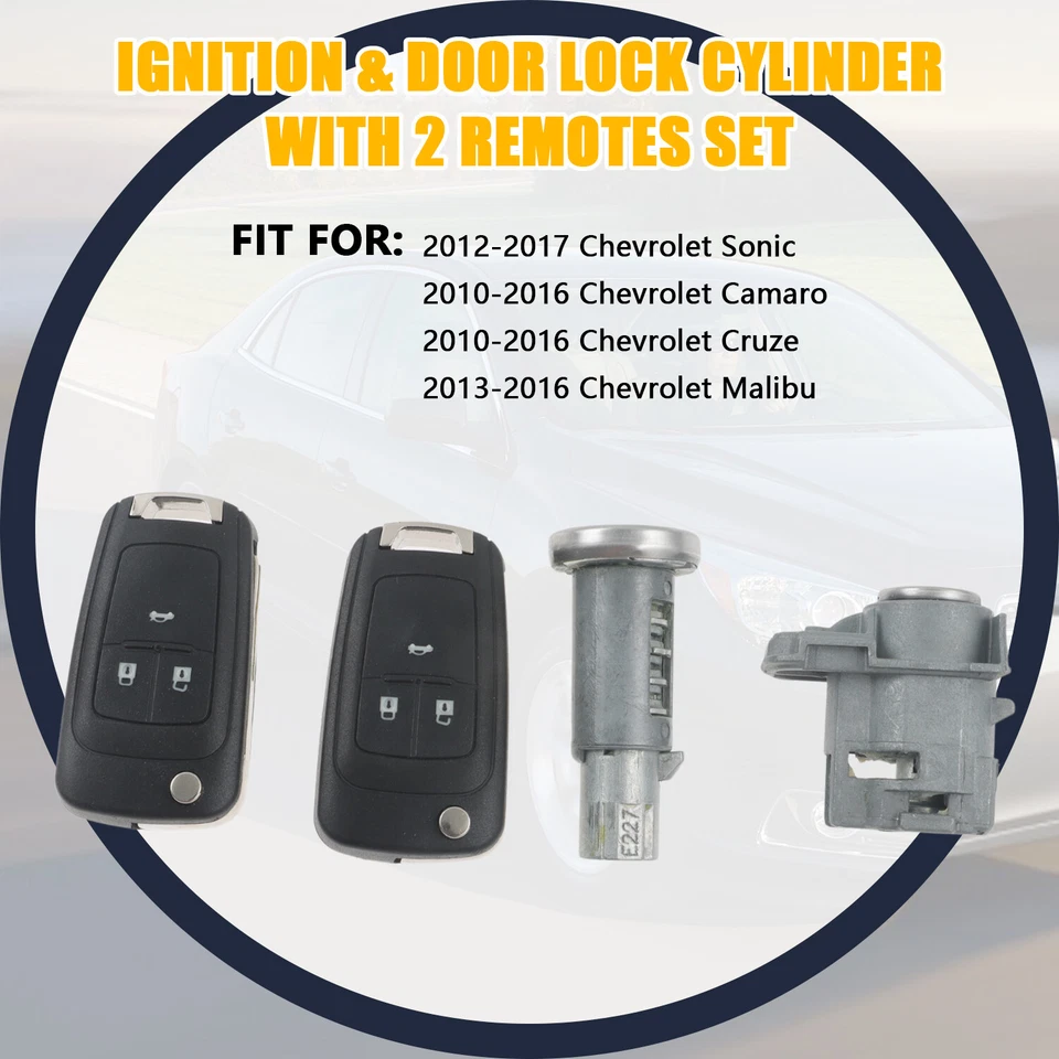 Juego de cilindros de encendido y bloqueo de puerta con 2 controles remotos para Chevrolet Camaro 2010-16 Foto 4 de 4