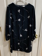 New Women  s A New Day Black  Gray Floral Sheath Shirt Dress 3/4 Sleeve  Medium