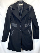 Lola Coat Woman' Medium Collared Pockets Wool Poly Blend Lined Faux Leather Trim