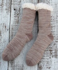 MUK LUKS Slipper Socks Beige Knit Faux Fur Lined Soft NEW