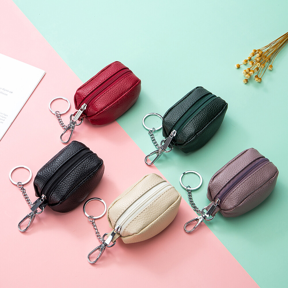 ☆COURONNE☆ Ivresse Mini Zipper Card RCWGX25145REX Men Women Small Leather Coin Purse Mini Zipper Key Ring