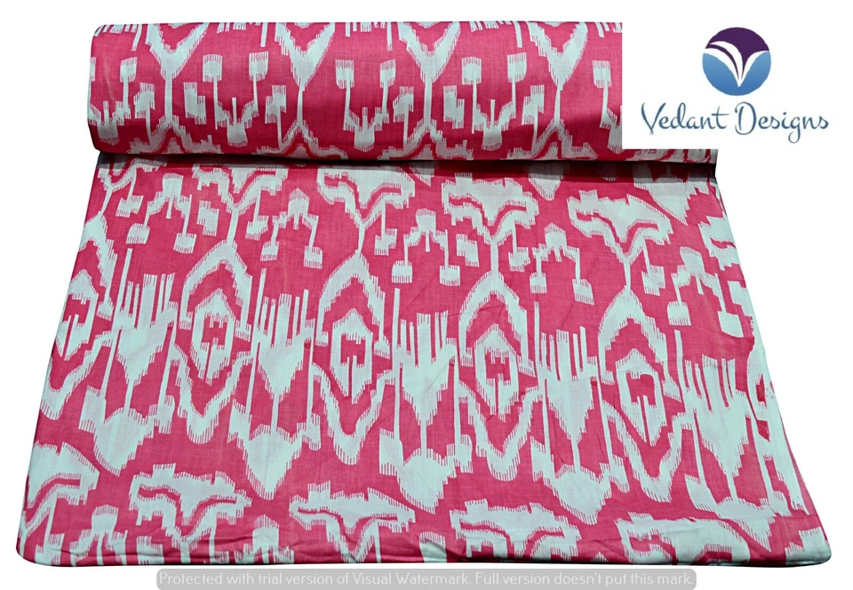 Tela de algodón indio bloque de 5 yardas Ikat suelta rosa artesanía para correr Foto 3 de 4