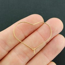Heart Gold Brass Earring Wires - Wine Charms Hoops - 2 Pieces 1 Pair - BR111