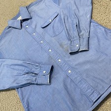 YSL Yves Saint Laurent Shirt Mens 15.5 32-33 Blue Casual Long Sleeve Button Up