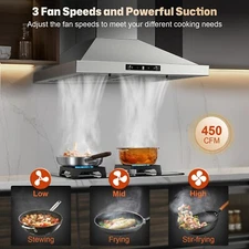 24in Kitchen Wall Mounted Range Hood Stainless Steel Gesture Sensing & Touch