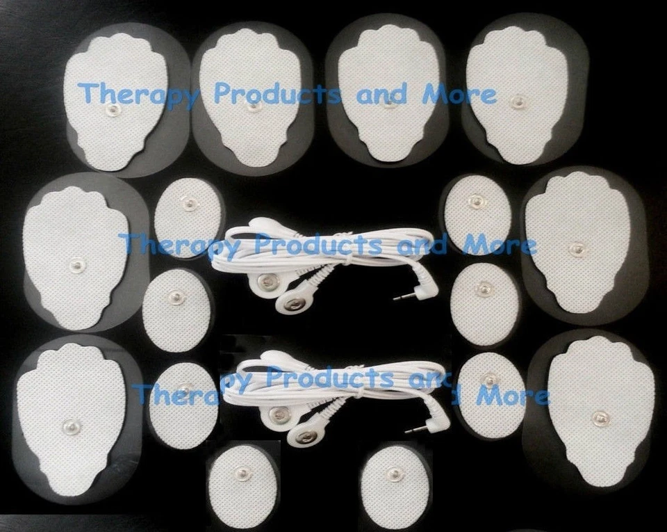 2 ELECTRODE LEAD CABLES(2.5mm)+PADS(8 LG +8 OVAL)for Palm NRG / NRG 2 Massager