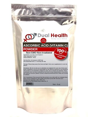 ASCORBIC ACID 4 oz. Pure Vitamin C Powder USP Non-GMO Non Irradiated Antioxidant