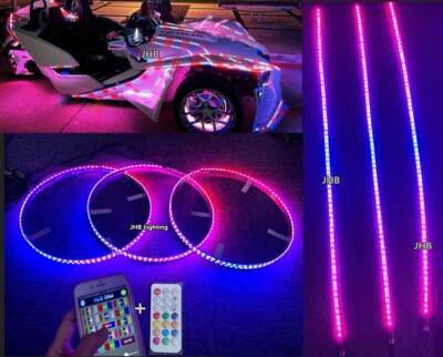 15.5''Chasing Flow LED Wheel Lights + 3PCS 4FT Polaris Slingshot Underglow Lights