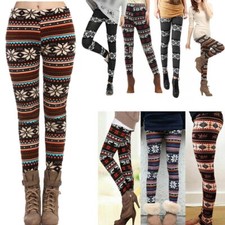 Ladies Women's Winter Fleece Lined Thick Leggings Warm Insulated Christmas Pants