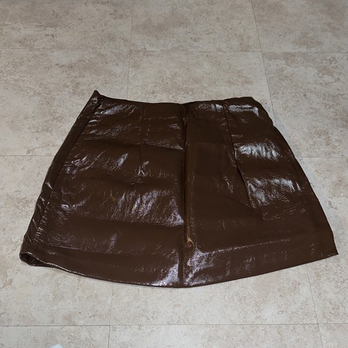 Abercrombie & Fitch Vegan Leather Shiny Brown Mini Skirt Womens S NWT - Picture 6 of 13