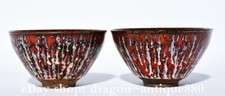 5.3" Old Chinese Kiln Transformation Glaze Porcelain Round Bowl Bowls Pair