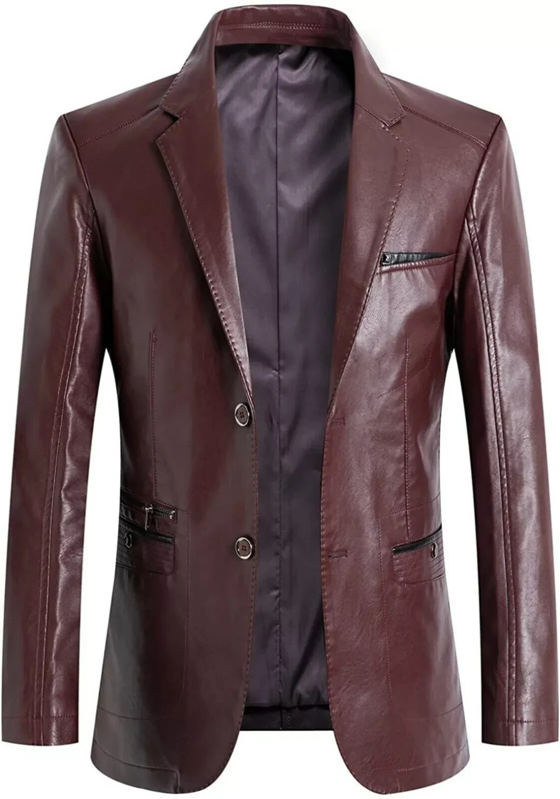 Men's Brown 100% Genuine Lambskin Biker Leather Blazer Two-Button Formal Coat