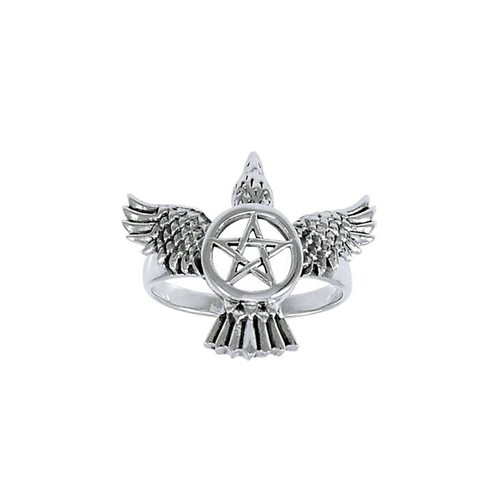 925 Sterling Silver Scrollwork Pentacle Ring – Pagan Wiccan Star Jewelry, Sizes 5–12